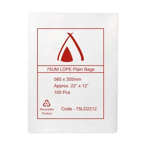 Heavy Duty Clear Plastic LDPE Bag 75 Micron 24" x 14" / 610mm x 355mm - Box of 500