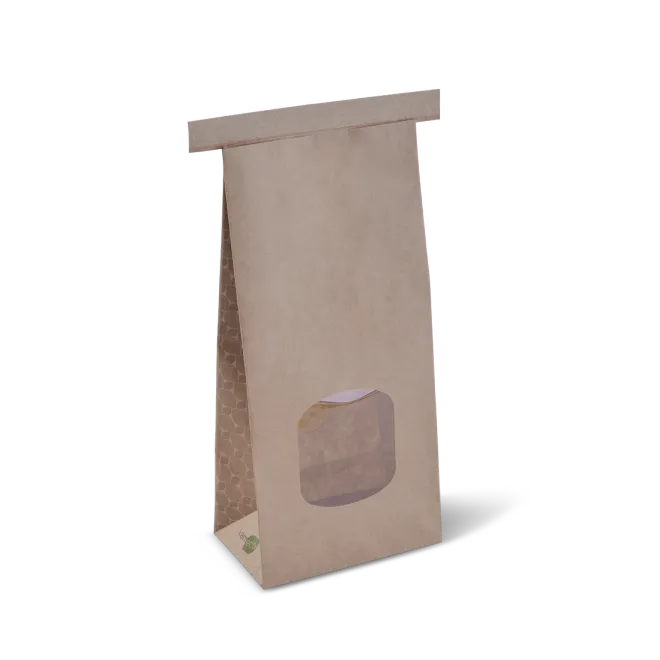 Medium Brown Polylined Window Tin Tie Bags 246mm(L) x 115mm(W) + 70mm(G) - Box of 400