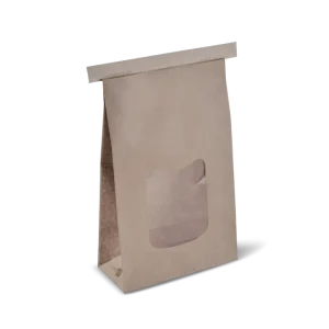 Large Brown Paper Polylined Window Tin Tie Bag 242mm(L) x 152mm(W) + 70mm(G) - Box of 400