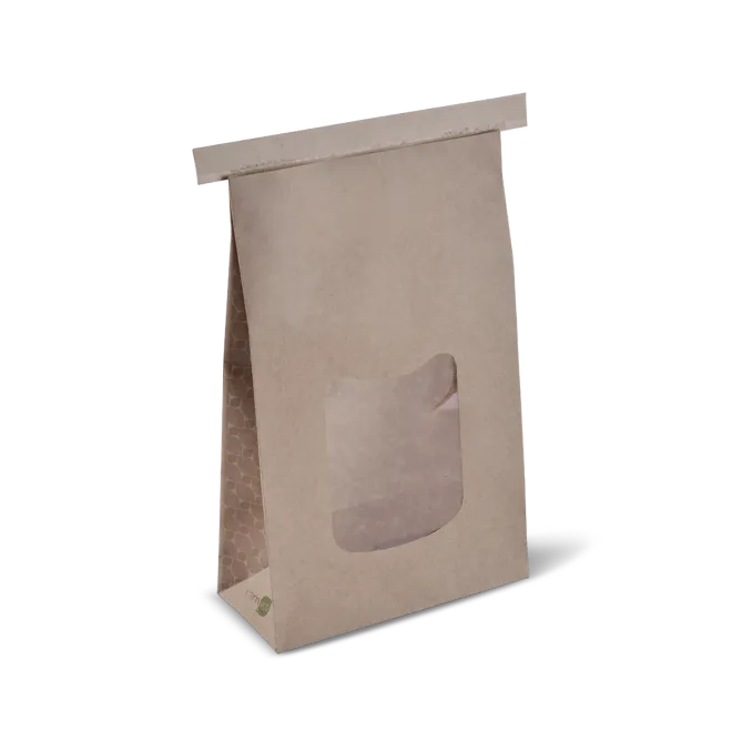 Large Brown Paper Polylined Window Tin Tie Bag 242mm(L) x 152mm(W) + 70mm(G) - Box of 400