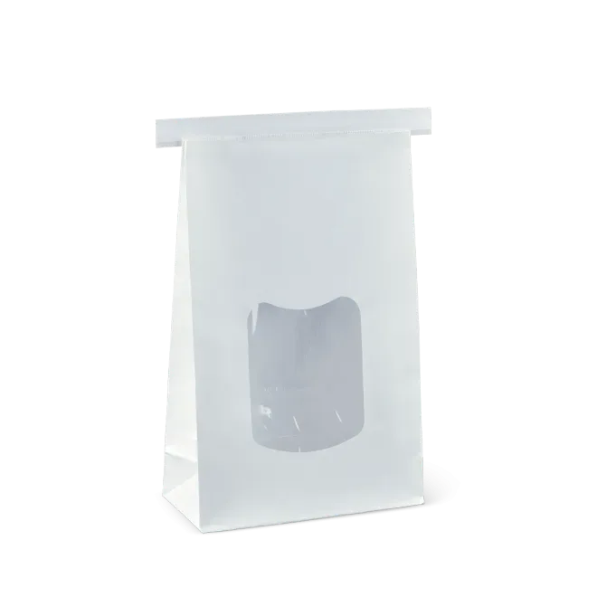 Large White Paper Polylined Window Tin Tie Bag 242mm(L) x 155mm(W) + 70mm(G) - Box of 400