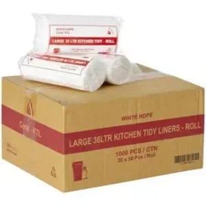 Garbage Bags White Low Duty Plastic 36lt Easy Tear - PACK=50 / BOX=1,000