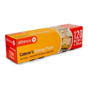 Alfresco Premium Baking Paper Roll Small 30cm(W) x 120m(L) In Dispenser Box - Each