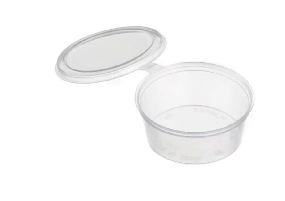Sauce Containers 50ml with Attached Hinged Lids - SLEEVE=100 / BOX=1,000