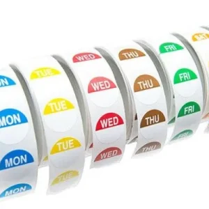 Printed Coloured Day Dot Labels MONDAY - 1,000 per Roll