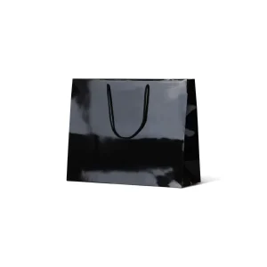 Laminated Large Gloss Emerald Black Paper Bags Rope Handle 250mm(L) x 330mm(W) x 125mm(H) - Box of 100
