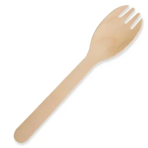 Premium Enviro Friendly Natural Wooden Birchwood 16cm Spork - SLEEVE=100 / BOX=1,000