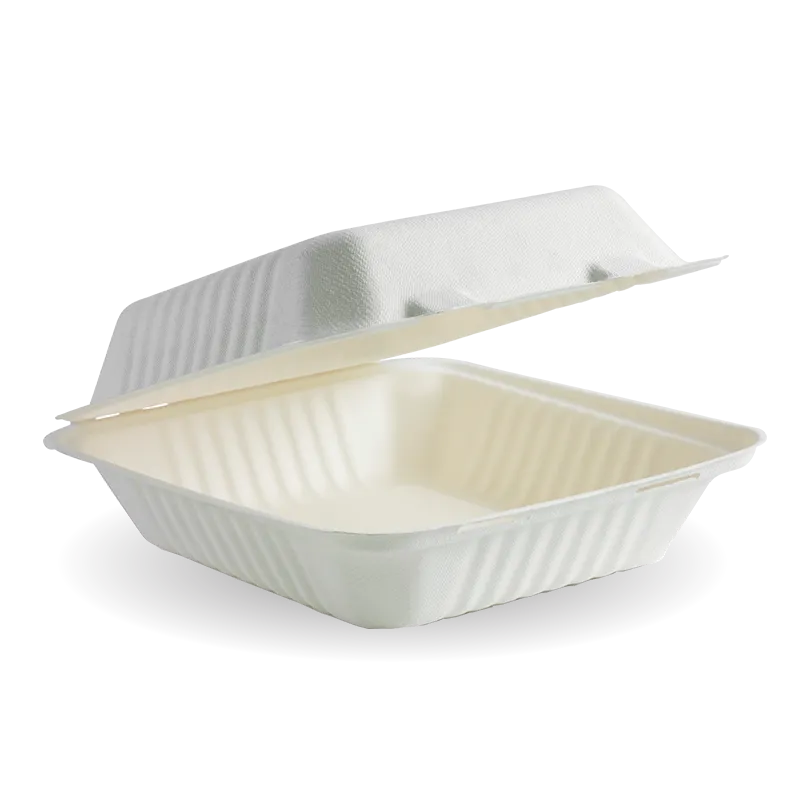 Sugarcane 9" x 9" Hinged Large Dinner Sugarcane Clams - SLEEVE=100 / BOX=200
