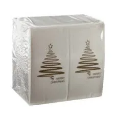 White 2 Ply Quilted Christmas Dinner Serviettes 1/8 GT Fold 400mm x 400mm - BOX=1,000 / PACKET=100