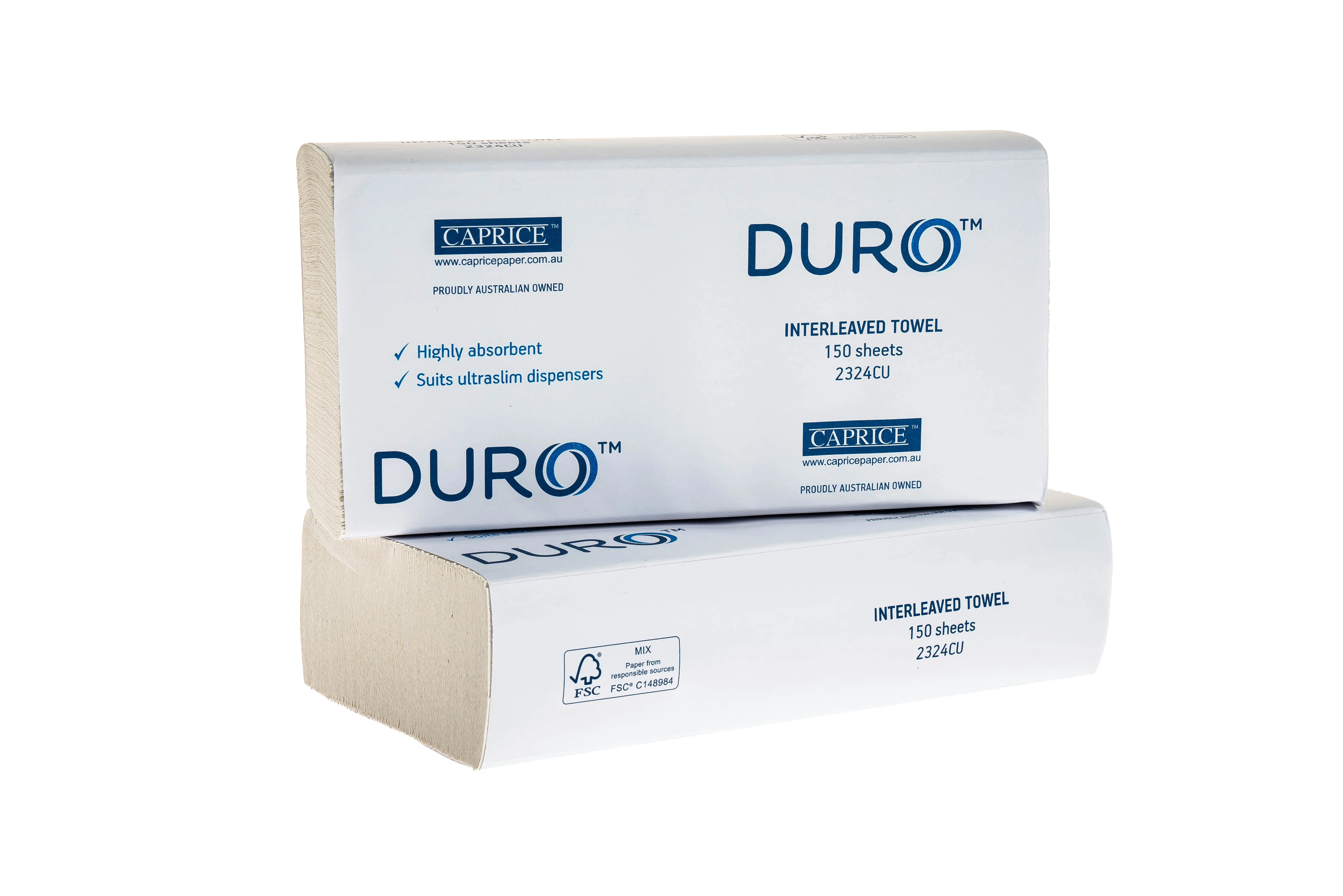 Duro Premium Interleaved Ultraslim Paper Hand Towel White 150 per Pack, 230mm x 240mm  - Box of 16