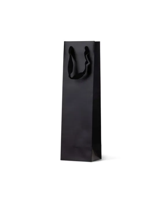 Single Deluxe Black Wine Bottle Loop Handle Paper Carry Bags 360mm(L) x 110mm(W) x 90mm(G) - Box of 100