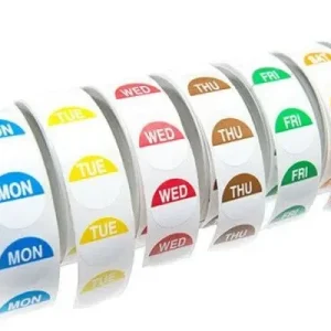 Printed Coloured Day Dot Labels FRIDAY - 1,000 per Roll