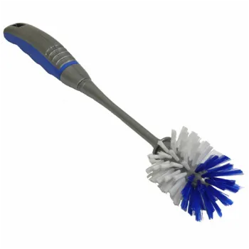 Soft Grip Scrubbing Brush with Handle for Bottles and Glass Blue/White Bristles - Each