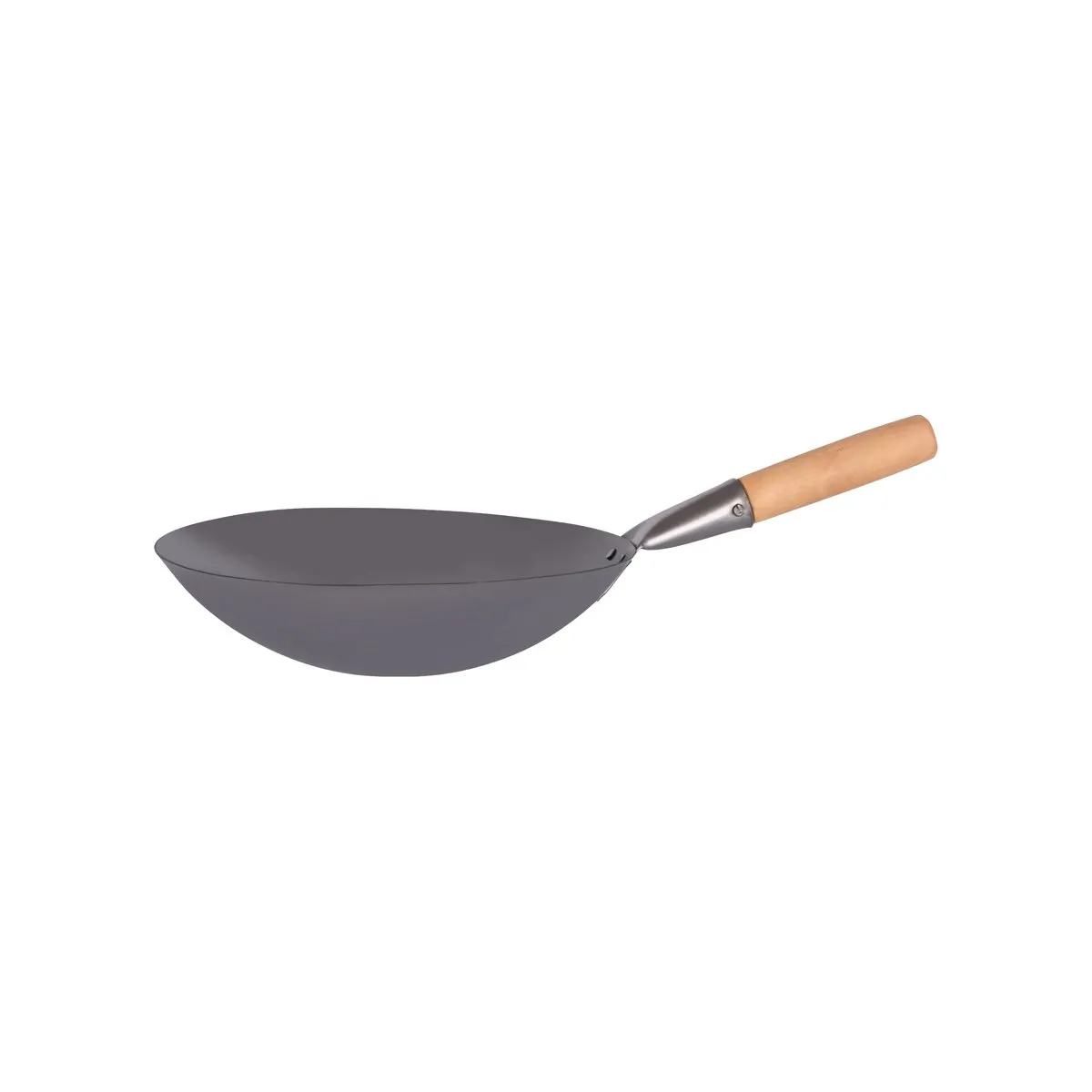 CHEF INOX WOK CAST IRON w/RND BOTTOM & WOOD HDL 300mm (*05230*) =  1 X EACH