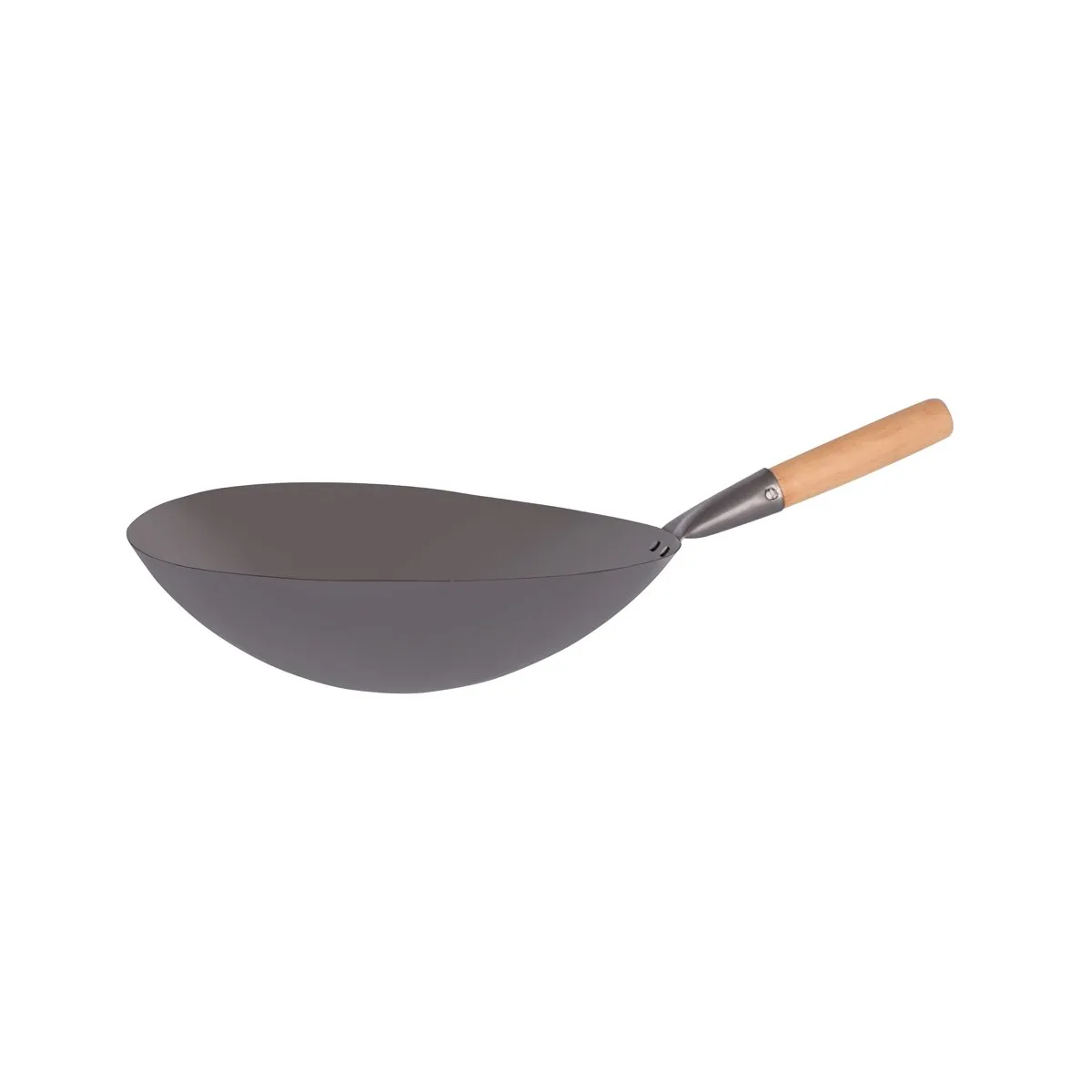 CHEF INOX WOK CAST IRON w/WOODEN HDL 355mm (*05235*) = 1 X EACH