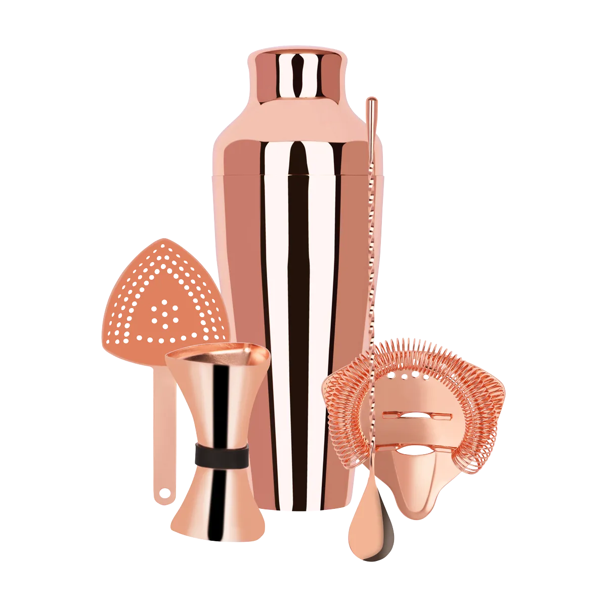ZANZI COCKTAIL SET w/2pc SHAKER ROSE GOLD 5pc (*Z9014*) =  1 X SET