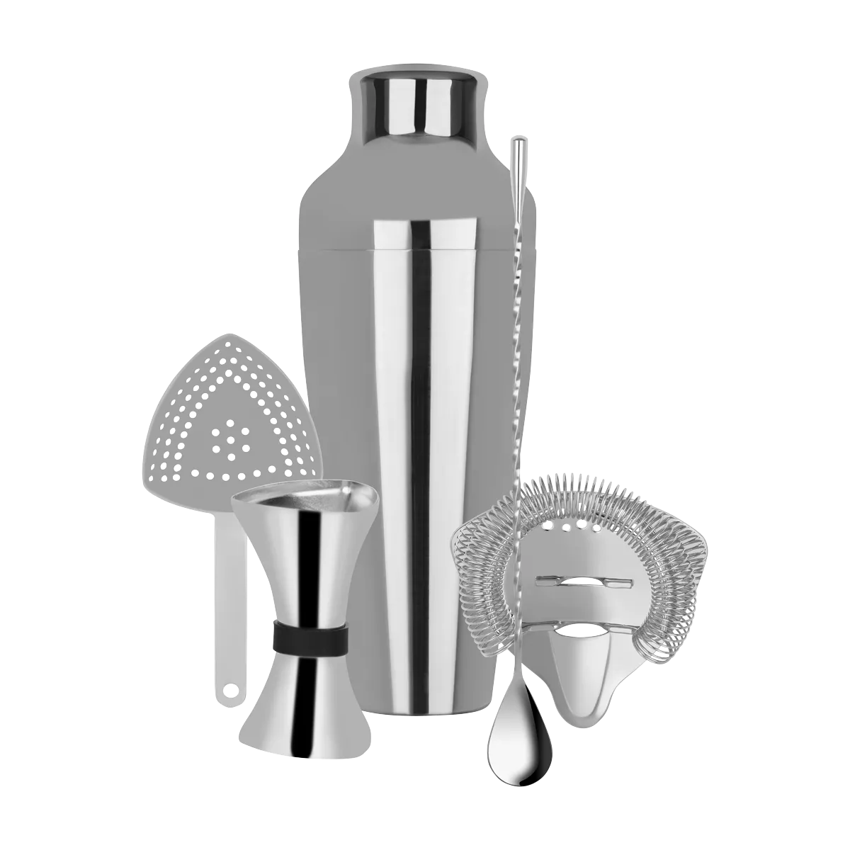 ZANZI COCKTAIL SET w/2pc SHAKER S/S 5pc (*Z9012*) =  1 X SET