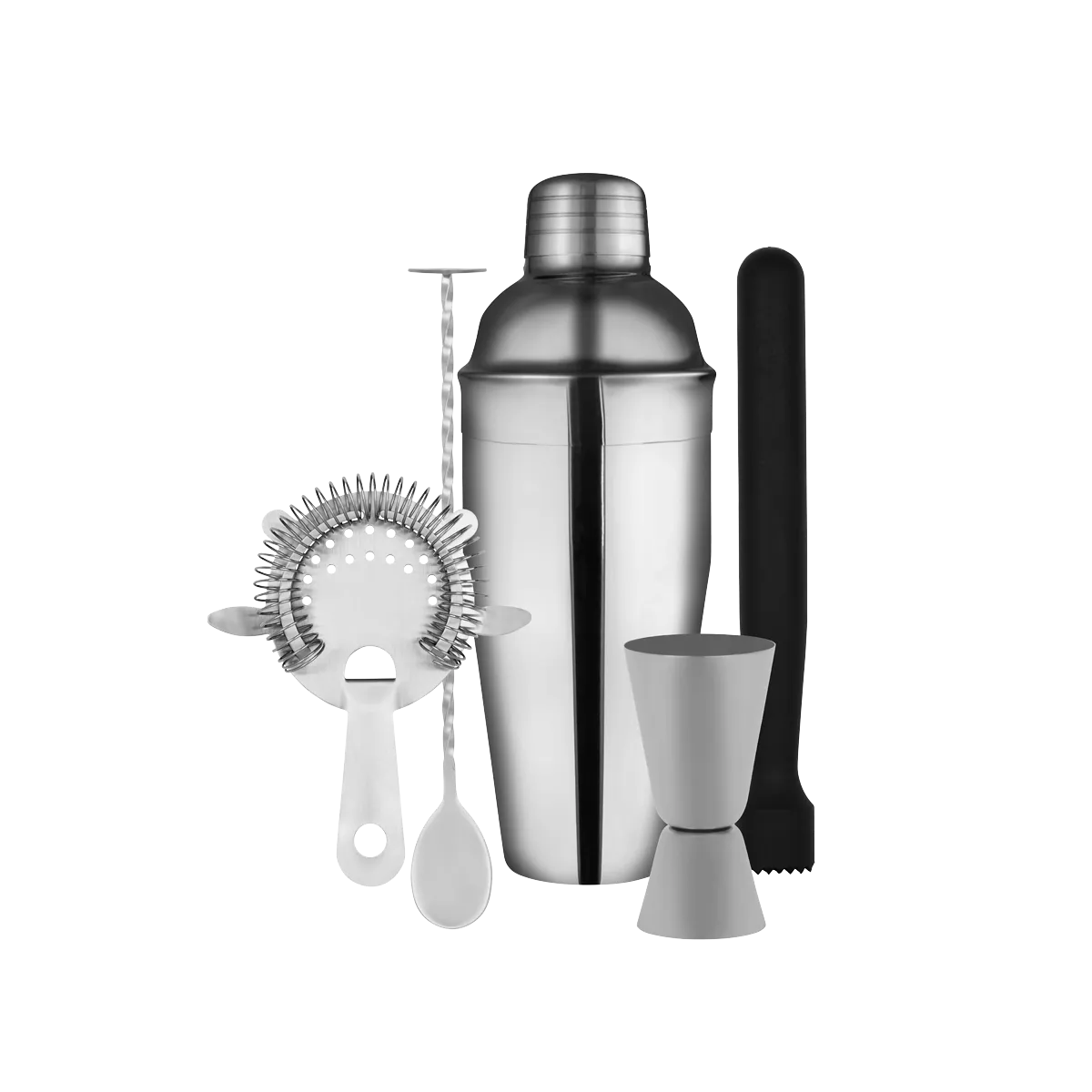 ZANZI COCKTAIL SET w/3pc SHAKER 5pc S/S GIFT BOXED (*Z9018*) =  1 X SET