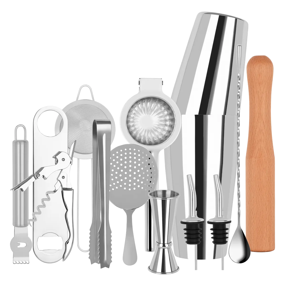 ZANZI COCKTAIL SET 14pc S/S IN BARTENDER ROLL (*Z9020*) =  1 X SET