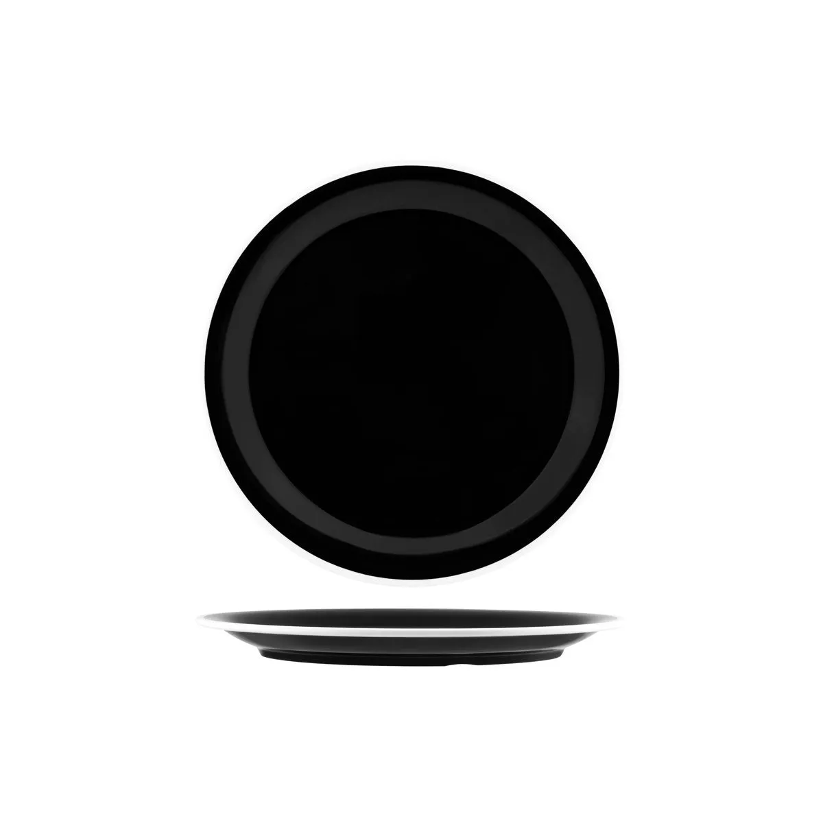 JAB VINTAGE BLACK/WHITE RIM ENAMEL LOOK ROUND PLATE 255mm (*49941*) = PACK OF 6 X EACHES