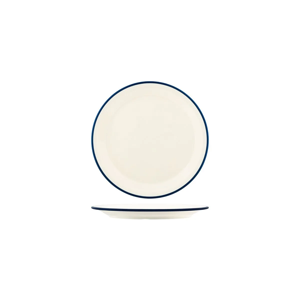 JAB VINTAGE CREAM/BLUE RIM ENAMEL LOOK ROUND PLATE 190mm (*49930*) = PACK OF 6 X EACHES