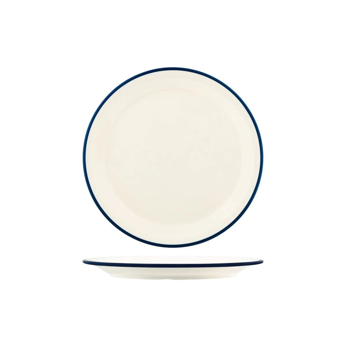 JAB VINTAGE CREAM/BLUE RIM ENAMEL LOOK ROUND PLATE 255mm (*49931*) = PACK OF 6 X EACHES