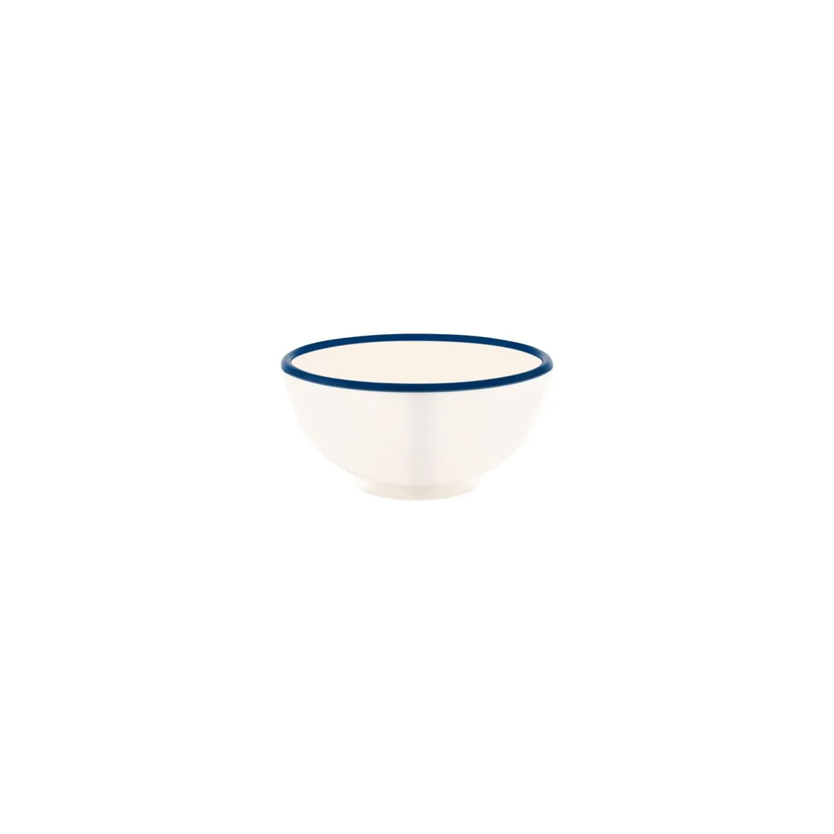 JAB VINTAGE CREAM/BLUE RIM ENAMEL LOOK ROUND BOWL 125x60mm (*49935*) = PACK OF 6 X EACHES