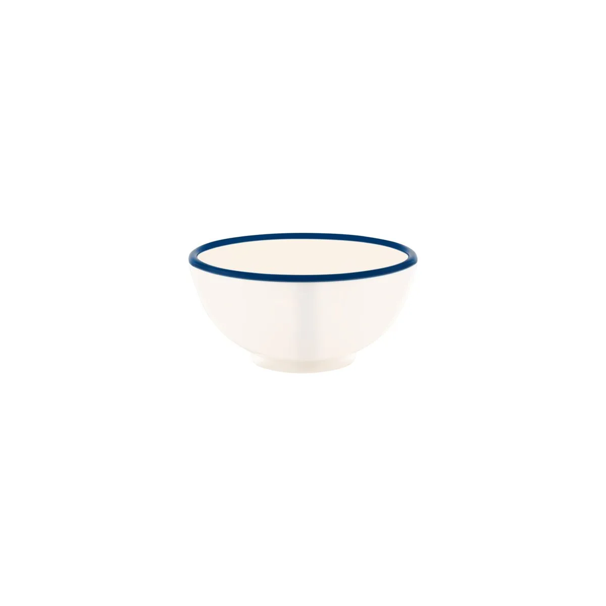 JAB VINTAGE CREAM/BLUE RIM ENAMEL LOOK ROUND BOWL 150x70mm (*49936*) = PACK OF 6 X EACHES