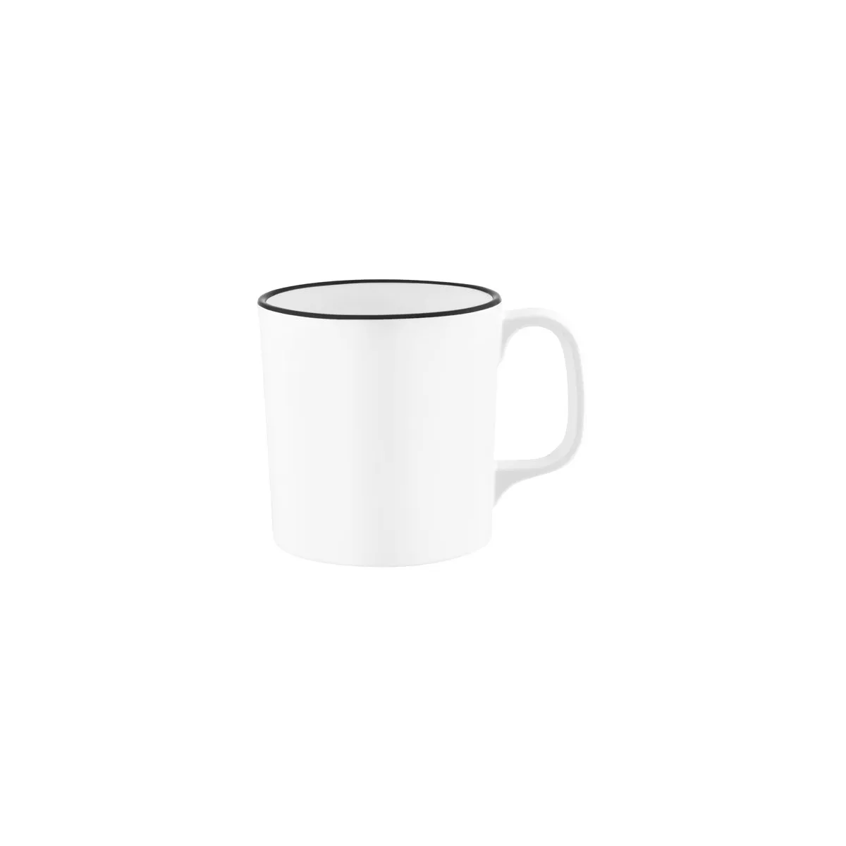 JAB VINTAGE WHITE/BLACK RIM ENAMEL LOOK MUG 80x85mm (*49958*) = PACK OF 12 X EACHES