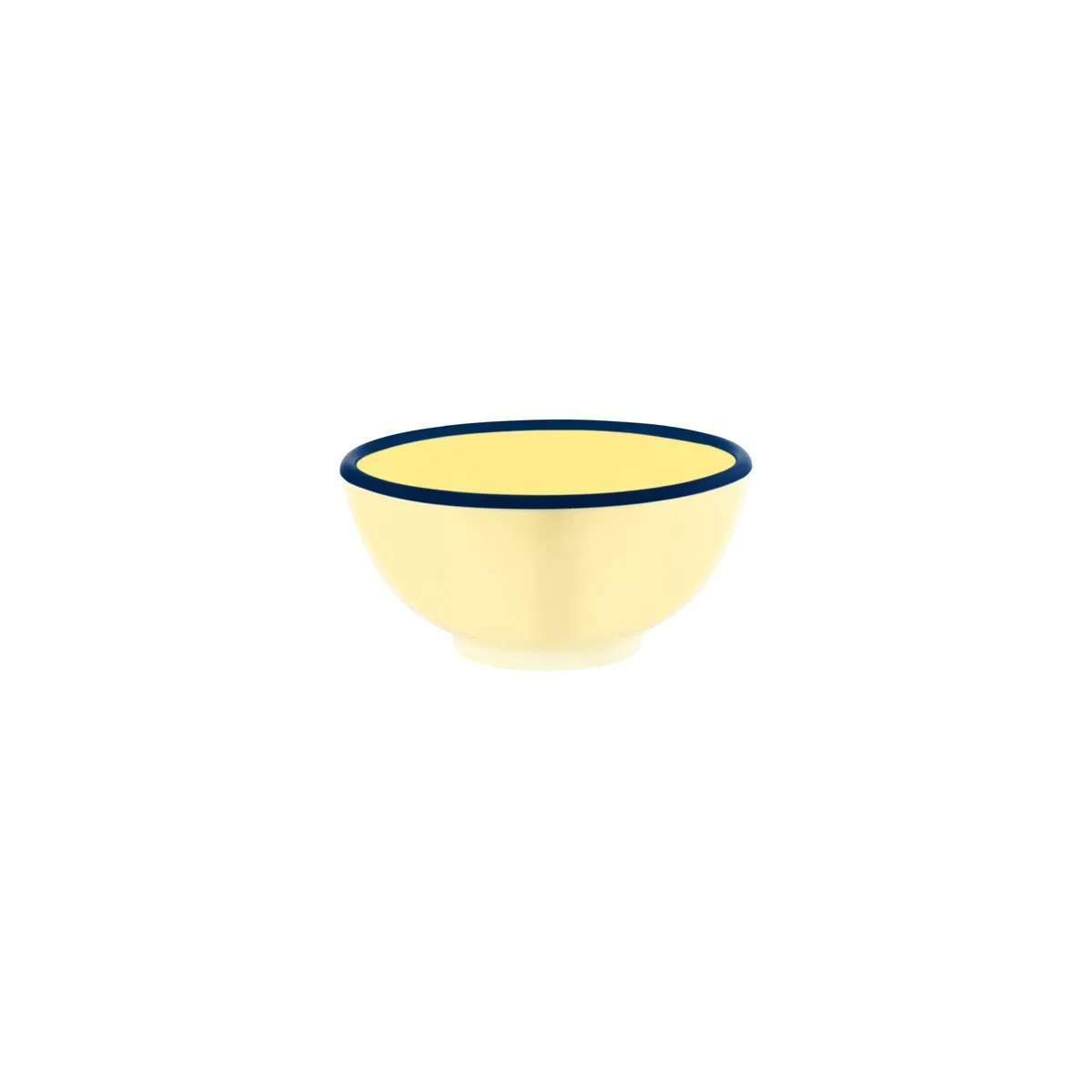 JAB VINTAGE YELLOW/BLUE RIM ENAMEL LOOK ROUND BOWL 150x70mm (*49926*) = PACK OF 6 X EACHES