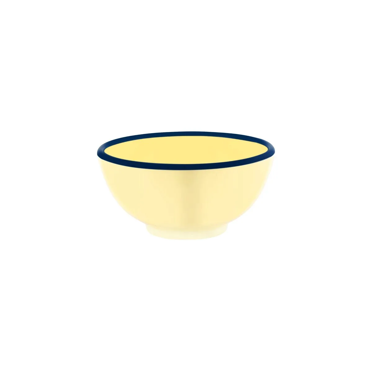 JAB VINTAGE YELLOW/BLUE RIM ENAMEL LOOK ROUND BOWL 175x80mm (*49927*) = PACK OF 6 X EACHES