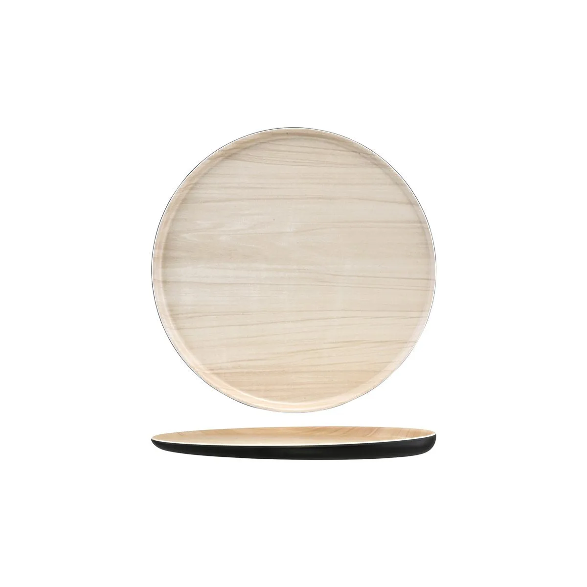ZICCO MELAMINE ECHO ROUND PLATTER BLACK/BIRCH 300x26mm (*46560*) = PACK OF 6 X EACHES
