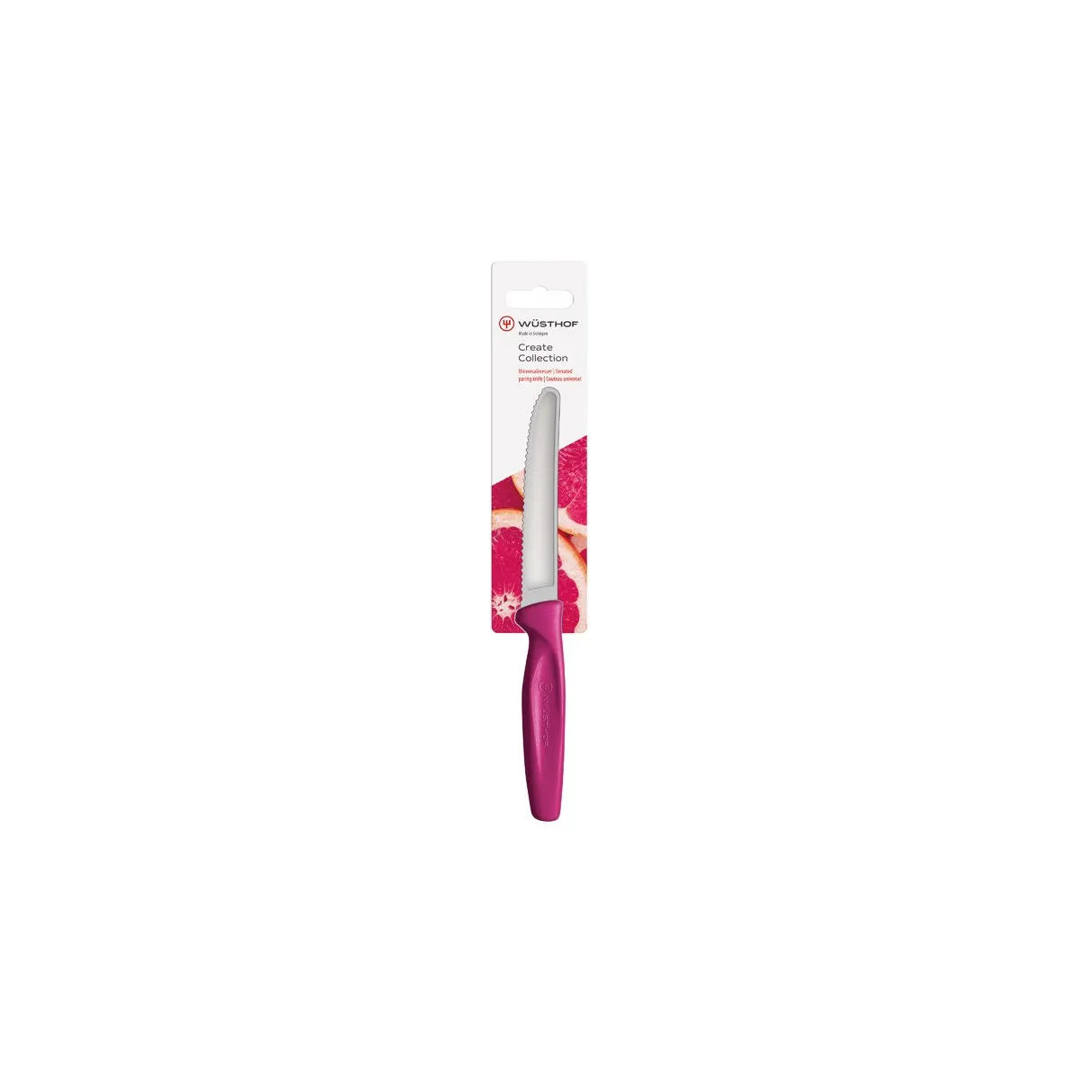 WUSTHOF CREATE SERRATED PARING KNIFE 100mm MAGENTA H/SELL (*28489*) = 1 X EACH