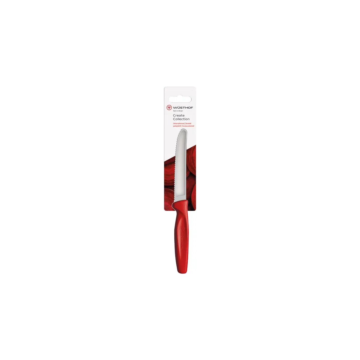 WUSTHOF CREATE SERRATED PARING KNIFE 100mm RED H/SELL (11453 (*28484*) = 1 X EACH