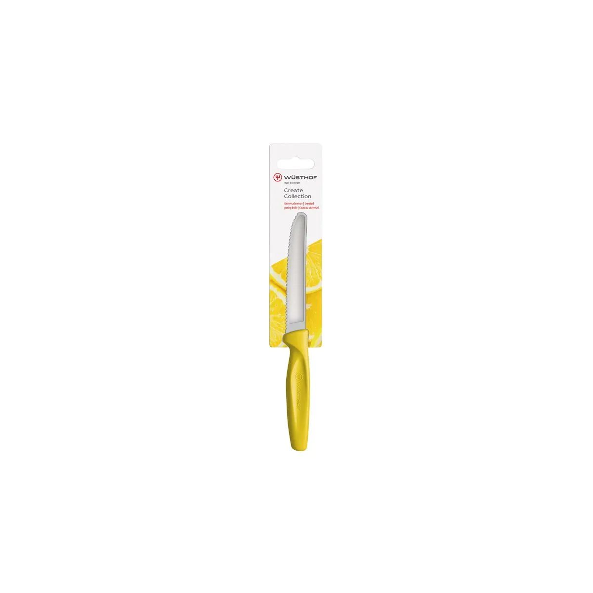 WUSTHOF CREATE SERRATED PARING KNIFE 100mm YELLOW H/SELL (11 (*28497*) = 1 X EACH