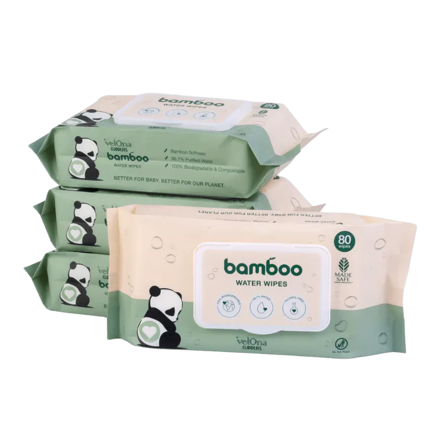 Velona Cuddlies Bamboo Water Wipes 99.6% Water with Aloe Vera (12 x 80 Packs) - Carton